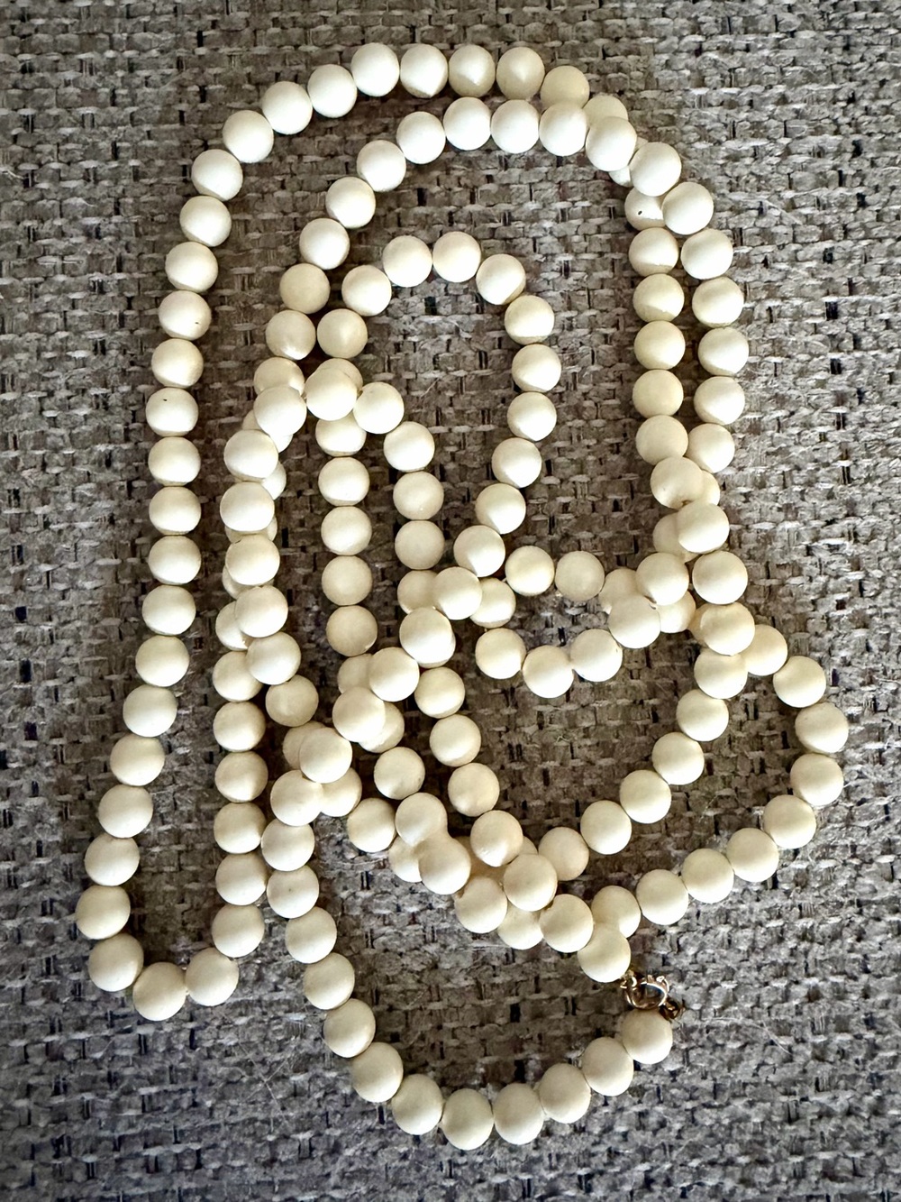 Vintage Creamy White Beaded Necklace Long Strand Flapper Length Mid-Century